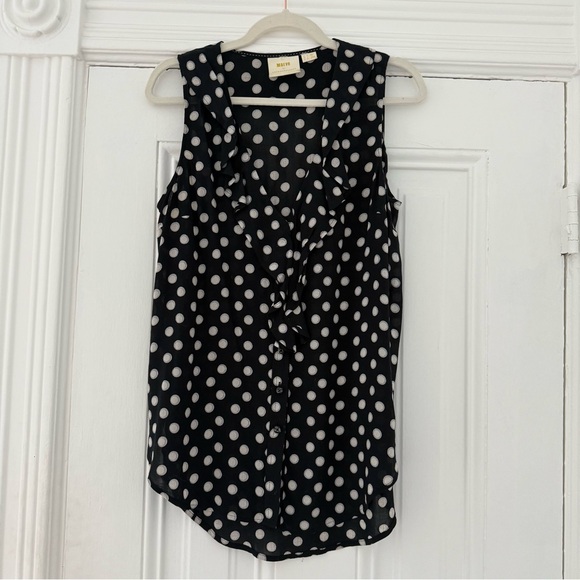 Anthropologie Tops - 🦊 Anthropologie Black polka dot Ruffled Blouse